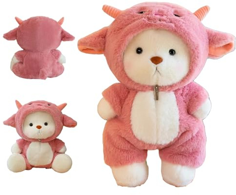 MeYuxg Ours en Peluche,40CM Mignon Peluche Ours avec Amovibles Fermeture éclair Costume de Agneau,Super Douce Ourson Mignon,Cadeau d'anniversaire pour Enfants,Filles et Garçons(Rose)