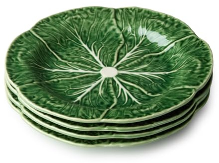 Le Jardin Cabbage 3D SALAD/DESSERT PLATES, SET OF FOUR - 9 Sculpted Green Stoneware Leaf Plates – Seasonal Spring & Summer Tableware for Fresh, Nature-Inspired Dining and Entertaining