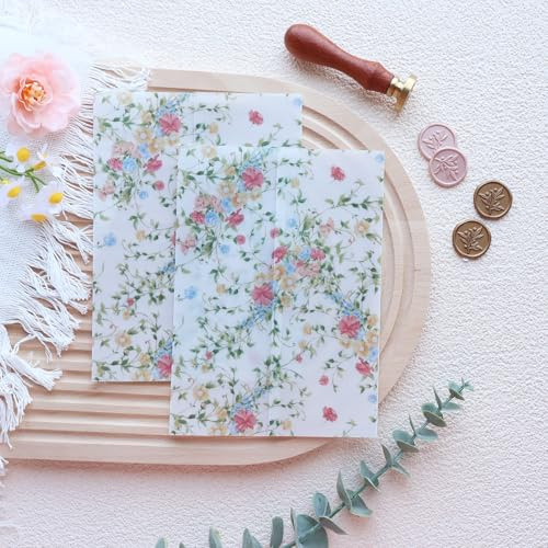 Hosmsua 50Pcs Vellum Jackets for 5x7 Invitations - 135GSM Small Flower & Vine Translucent Invitation Sleeves For Wedding Quinceanera Bridal Shower Invitation Wraps