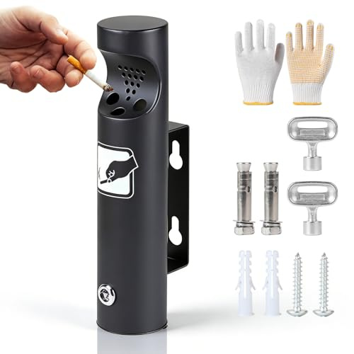CPROSP 1 Pcs Posacenere da Muro Esterni 28,5 * 6,4cm, Posacenere da Parete per Esterno in Acciaio Inox, per Giardini, Cortili, Balconi, Ville Controllo, Degli Odori (Nero)