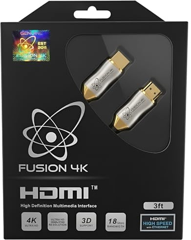 Fusion4k 4K HDMI Cable 3 Feet - High Speed 18Gbps | 4K@60Hz 2K@144Hz 1080p@240Hz | HDR ARC Dolby Atmos | Braided Cord for PS5, Xbox Series X, Apple TV, Roku, Soundbar, Gaming Monitor