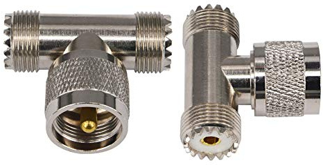 Boobrie UHF Triple T Shape Adapter UHF PL-259 Male Plug to Dual UHF Female SO239 Jack 3 Way UHF Splitter RF Coax Connector for CB Ham Radio/Antenna/Broadcast/Scanner/WiFi Pack of 2