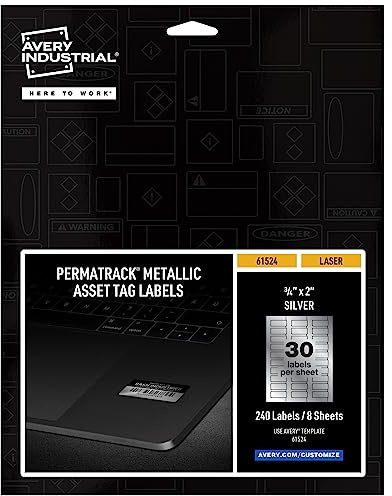 Avery Metallic Asset Tag Labels, 3/4 x 2, Laser Printable Tags, 240 Waterproof Labels (61524)