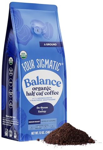 Four Sigmatic adaptogène café moulu, le café moulu moyen rôti organique avec ashwagandha, chaga et tulsi, soutien immunitaire et stress relief, keto, 12 oz