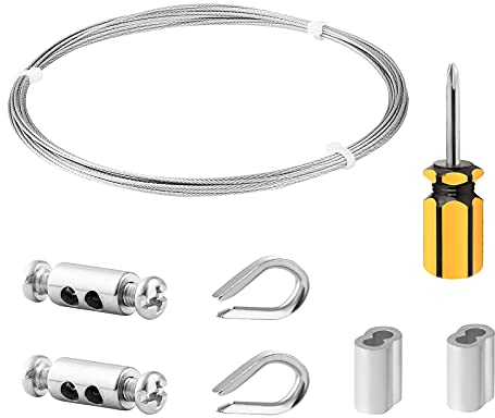 fshihine 6M Garden wire for climbing plants, 1.5mm Stainless Steel Cable with Wire Rope Clips & Thimbles for Garden Fence, Vine Eyes for Climbing Plants, Picture Hanging, String Light Hanging