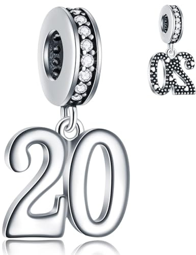 Charms pendantif anniversaire de 20 ans convient au collier bracelet de mariage pandora, perles de pendant 20 birthday en argent sterling 925, cadeau anniversaire numéro 20 pour couple/mariée