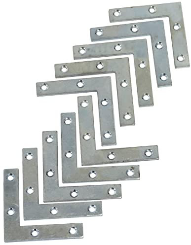 AERZETIX - C58811 - Juego de 10 Escuadras de montaje y fijación planos 50x50x10x2mm - escuadra de marco - estructura madera puerta ventana - en acero galvanizado
