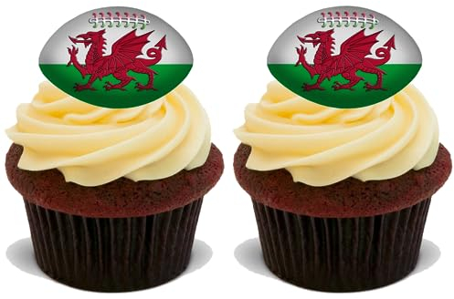 15x WALES RUGBY BALLS Premium Edible Stand Up Rice Wafer Cake Toppers D1 WELSH