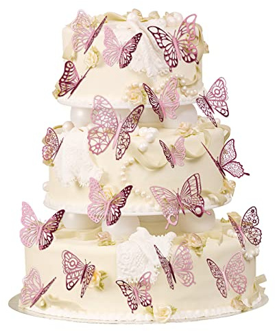 OSDUE Pastel Topper de Mariposa, 48 Piezas Mariposa Toppers Decoración, Colección de Figuras de Cumpleaños, Decoración de Cupcake Chica, Esqueleto, Oro Rosa