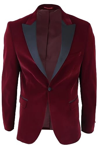 Mens Wine Velvet Tuxedo Blazer Satin Peak Lapels Dinner Jacket Wedding Prom Black Tie - Wine 44