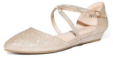 DREAM PAIRS Women's Casual Pointed Toe Ballet Comfort Soft Slip On Flats Shoes with UK Ladies Strap,Size 5,Gold-Glitter,SDFA2402W
