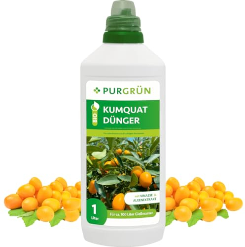 Purgrün® Bio-Kumquat-Dünger 1 Liter – Organische Rezeptur – Premium-Flüssigdünger – NPK 4+1+7 – Mit Algenextrakt & Vinasse – Extra Kalium für süße Früchte – Ohne tierische Inhaltsstoffe
