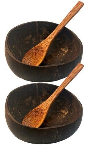 Tsffae 2 Juegos De Cuencos De con 2 Cucharas De Madera, Cuenco De Natural, Vajilla De Madera Hecha a Mano, Cuchara De Madera, Postre, Ensalada De Frutas, Cuenco para Mezclar Arroz Y Ramen