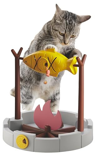 PetPals Distributeur de friandises pour chats de 27,9 cm de haut, distributeur de nourriture sèche pour animaux de compagnie, bol à goûter pour chat, jouet rotatif pour poisson grillé, jouet puzzle