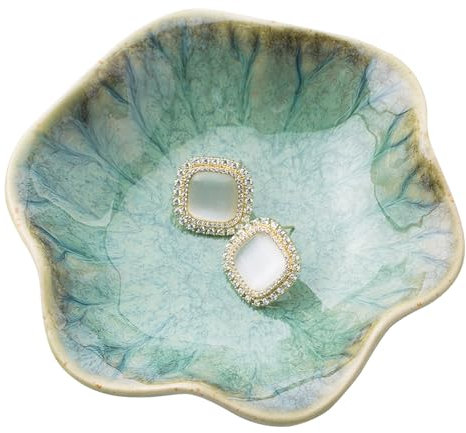 CavspkArt Ceramic Jewelry Dish, Decorative trinket Tray, Small Ring dish, Trinket Key tray, Jewelry Plate, Key Bowl, Ceramic trinket dish Gift for Women and Girls (Green)