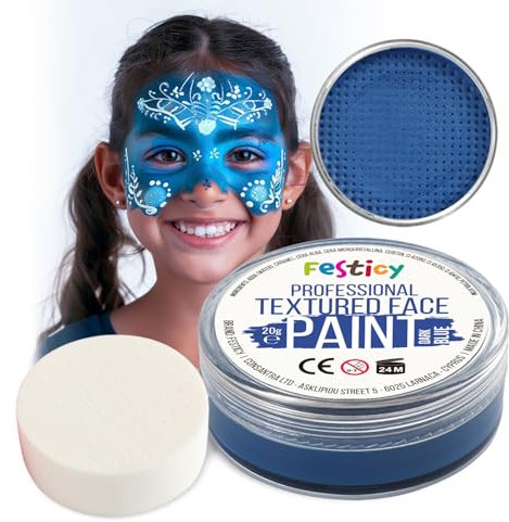 Festicy Pittura per viso I 20g colori per il viso e corpo ed una spugna I face paint trucchi da viso per travestimenti, per Carnevale e Halloween, truccabimbi per bambini ed adulti (Blu scuro)
