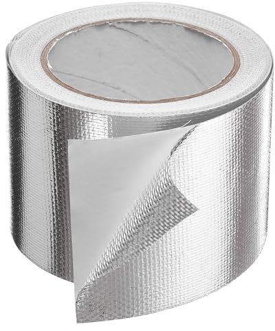 sourcing map Heat Shield Tape 3.14 x 65.6 Ft Waterproof Sunscreen Sound Insulation High-Temperature Resistance Silver Aluminum Tape Thickness for Automotive Repairs