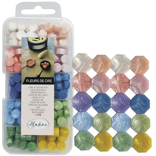 Aladine - 220 Perles de Cire à Cacheter - 10 Couleurs Brillantes - Pour Créer Sceau de Cire Rose, Bleu, Vert, Rouge - Idéal Faire Part Mariage, Naissance, Lettres, Courriers, Menus & Cadeaux - 72500