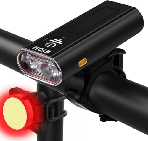 NYOM Bike Lights Set Front and Back, 2400 Lumen Super Bright Bike Light, USB-C Rechargeable 5200mAh, IPX5 Waterproof Bicycle Lights with 4 Modes for Road and Mountain Cycling (T6)