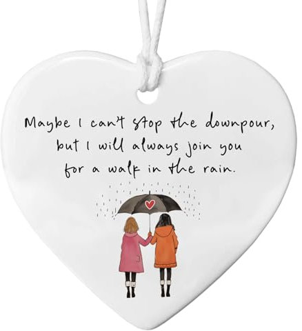 Geschenk für Beste Freundin Keramikherz mit Aufschrift Maybe I Can't Stop The Downpour But I Will Always Join You for A Walk in The Rain Dankeschön Geschenk mit Geschenk-Box für Freund Familie