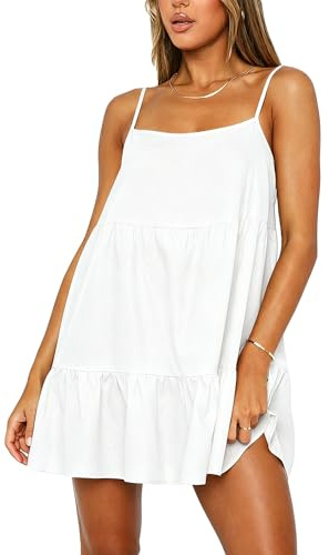 Women Spaghetti Strap Mini Dress Backless Sundress Flowy Swing Beach Going Out Short Dress