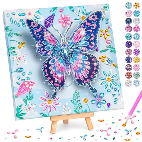 Celecstan Arts and Crafts for Kids, Gifts for 6 7 8 9 10 Year Old Girls, Diamond Arts for Kids, Birthday Presents Butterfly Kits with Frame Girls Toys for Room Decor