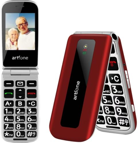 artfone F20 2G Dual SIM Unlocked Basic Mobile Phone for Seniors丨 SOS Button丨Speed Dial丨Big Button Senior Flip Phone丨USB-C丨Charging Dock丨FM Radio丨Torch丨Speed Dial丨1300mAh Battery丨Bluetooth丨USB-C - Red