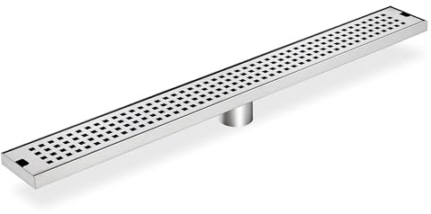 uyoyous Canalina per doccia 60 cm, in acciaio inox, per scarico a pavimento, con filtro per capelli, scarico lineare rettangolare, piatta, piastrellabile, set completo