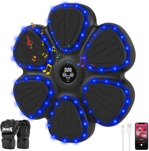 HNCY Music Boxningsmaskin för vuxna, boxningsmaskin med musik, LED & boxhandskar, musikboxningsmaskin, 9 hastighetslägen boxningsmaskin för vuxna barn, rävträning för hemmet