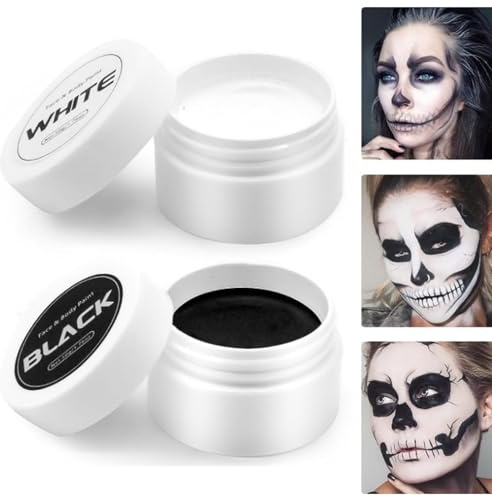 Halloween Black & White Face Paint - Full Coverage Face Painting Kit - Face Paints Special Effects Makeup Kit for Body Face - Body Paint for Adults Art Theater Cosplay Clown Corpse Paint Sfx Makeup