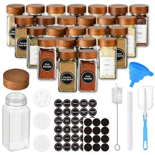Tbintul 24 x barattoli spezie quadrati, 120 ml x contenitori spezie in vetro con setaccio etichette, barattoli porta spezie per cucina