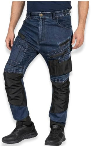 NEO TOOLS Pantalon de travail en jean robuste pour homme, Marine, XXL