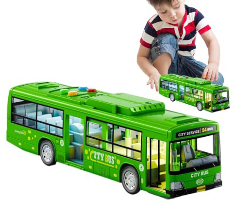 Elektrisk stadsbuss - stort leksaksfordon, pedagogisk leksaksbuss, batteridriven bilmodell, musik, öppningsdörrar | Roliga spel interact