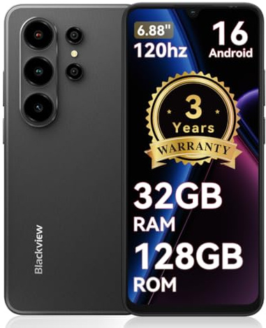 Blackview Sim-free & Unlocked Mobile Phones, Wave 10 Android 16 Phone, 6.88 120Hz Phone Android, 32GB+128GB Unlocked Phone, 32MP+13MP Smart Phones, Fingerprint, Face Unlock, Bluetooth 5.2