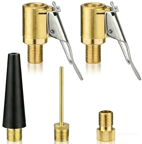CEEGEWW Tyre Inflator Adapter Set,5 PCS Tyre Air Chuck Adapter,Adaptor Compatible with Presta & Schrader,Brass Tire Valve Clips Adapters Kit for Cars, Bicycles, Sports Balls and Inflatables