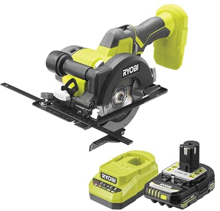 Ryobi Sega Circolare Compatta a Batteria 18V ONE+, Kit con Batteria 2.0Ah e Caricatore, Lama 115 mm, Profondità Taglio 43 mm, 5200 giri/min, R18CS115-1C20GP