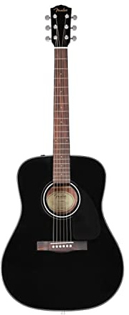 Fender Acoustic Guitar, with 2-Year Warranty, CD-60 Dreadnought V3 Classic Design with Rounded Walnut Fingerboard and Alloy Steel Strings, Glossed Black Finish, Spruce Top, Includes Hard-Shell Case