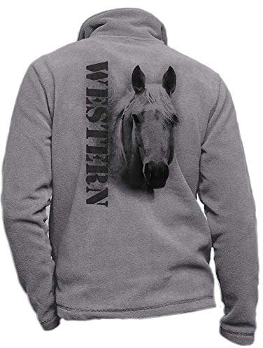 Pets-easy - Giacca in pile da equitazione con cavallo a quarti, per equitazione, Uomo, grigio, X-Large
