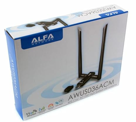 Alfa Network AWUS036ACM - 802.11ac MiMo Dual-Band 2.4/5 GHz Wi-Fi USB Adapter