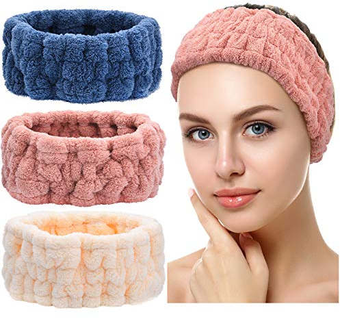 3 Stücke Spa Gesichts Stirnband zum Schminken und Waschen Gesicht Frauen Spa Yoga Sport Dusche Gesicht Stirnband Elastisch Kopfwickel für Mädchen und Frauen (Dunkelrosa, Dunkelblau, Milchweiß)