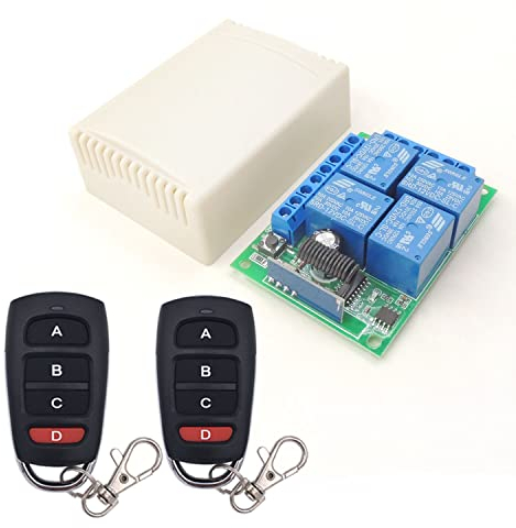 DieseRC DC12V 4CH Fernbedienungsschalter RF Drahtloses Relais Empfänger Modul mit 2 Sender Schlüsselanhängern für LKW-Kofferraum Motor Garagentor elektrisches Schloss, 3 Betriebsarten