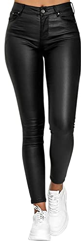 semen Womens Faux Leather Slim Fit High Waisted Casual Pants Solid Color Skinny Yoga Trousers Black