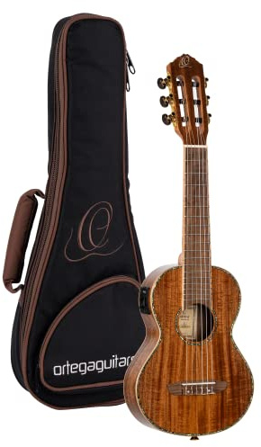 Ortega Guitars Travel Guitar elettro-acustica - Mini/Travel Series - Guitarlele 6 corde - Gig bag inclusa - Solid Acacia (RGLE18ACA)