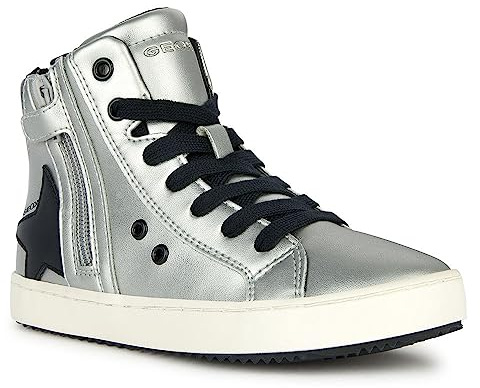 Geox Girl'S J Kalispera Sneakers, Dk Silver Black, 9 UK