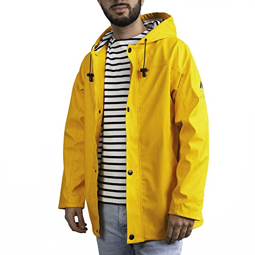 Breizh Ocean - Impermeabile Uomo o Donna, dalla XS alla 4XL, Marchio Francese ARMOR, Giacca Antipioggia Uomo Impermeabile, Kway Donna con Interni a Righe - Disponibili Taglie Grandi