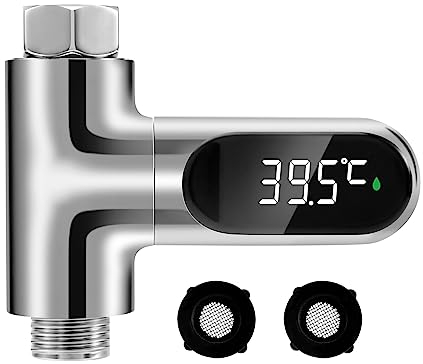 Gokelomg Baby Badethermometer Wasserthermometer, LED-Anzeige Duschthermometer, Wasserdurchfluss Selbstgenerierender Duschtemperaturmesser für die Babypflege