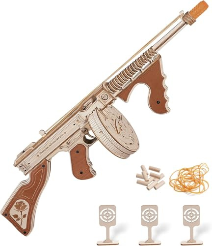 ROKR 3D Wooden Puzzles for Adults 275pcs Submachine Shooter Rubber Bands Wood Crafts DIY Building Model Kits Assembly Puzzle Gifts for Men Women Adults