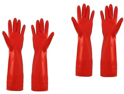 Healeved 2 Paar Latex Handschuhe Rote Handschuhe Küchenreinigungshandschuhe Scheuerhandschuhe Für Geschirr Latex-spülhandschuhe Sauber