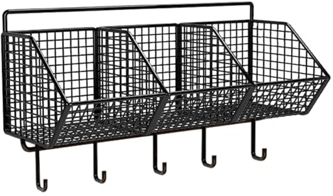 Folpus Cesto Portaoggetti per Aglio E, per, Organizer da Parete, Stabile per La Casa, Nero 3 Griglie