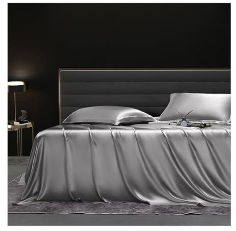 RUZGAR Bettlaken aus Gewaschener Seide 170x230cm 230x250cm Betttuch ohne Gummizug Luxuriöse und Kühlende Hotelbettlaken Hochwertiges Ultraweiches Haustuch (Color : Gray, Size : 230x250cm)